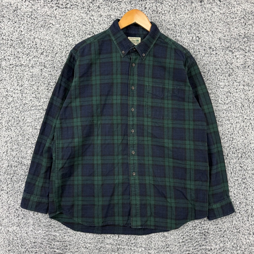 LL Bean Shirt Mens Large Green Plaid Flannel Button Up Long Sleeve Casual